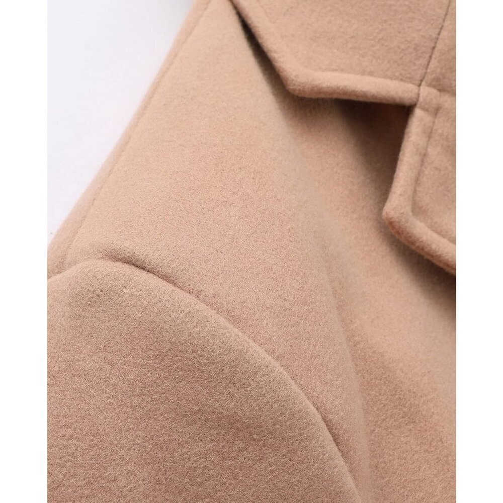 🆕Men's Khaki Classic Wool Blend Single-Breasted Mid-Length Trench Overcoat - Picture 5 of 7